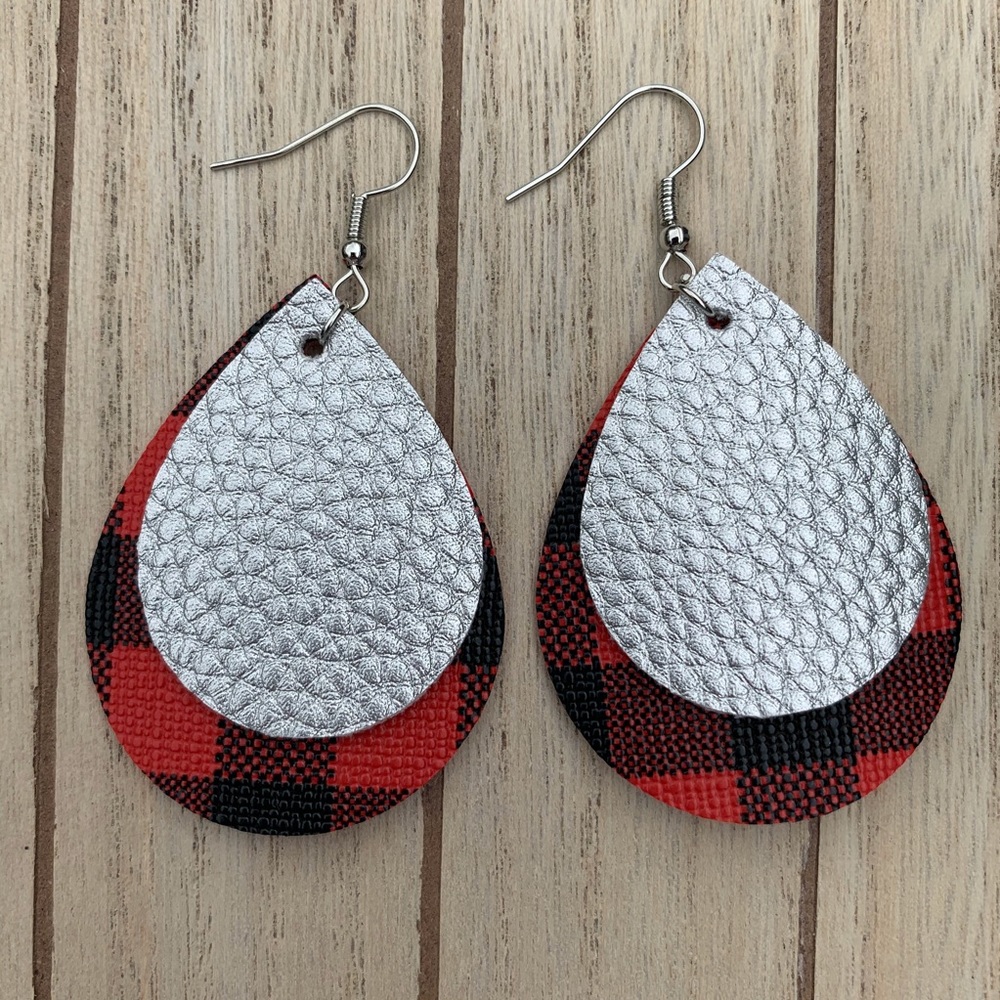 New! | Handmade Faux Leather Earrings Double